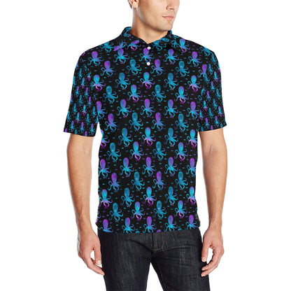 Octopus Blue Design Print Themed Men Polo Shirt