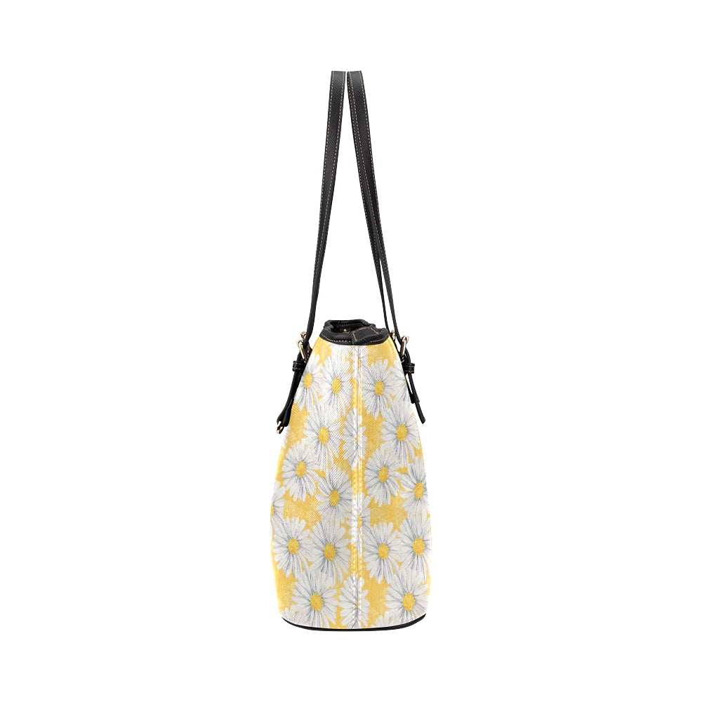 Daisy Yellow Watercolor Print Pattern Leather Tote Bag