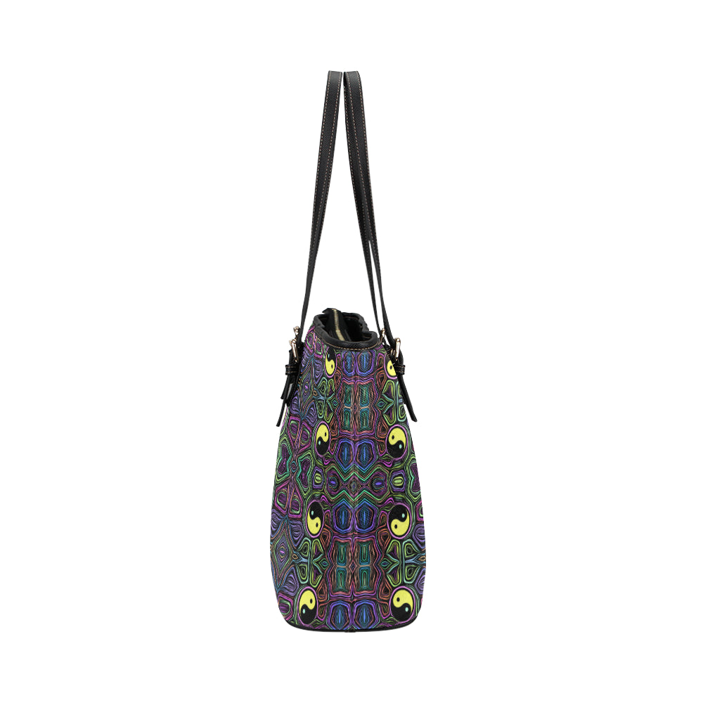 Yin Yang Neon Color Design Print Leather Tote Bag