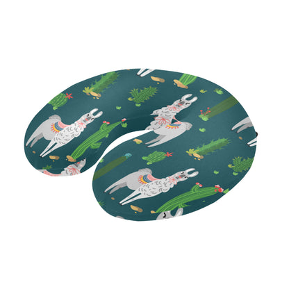 Llama Cactus Pattern Print Design 013 U-Shaped Travel Neck Pillow