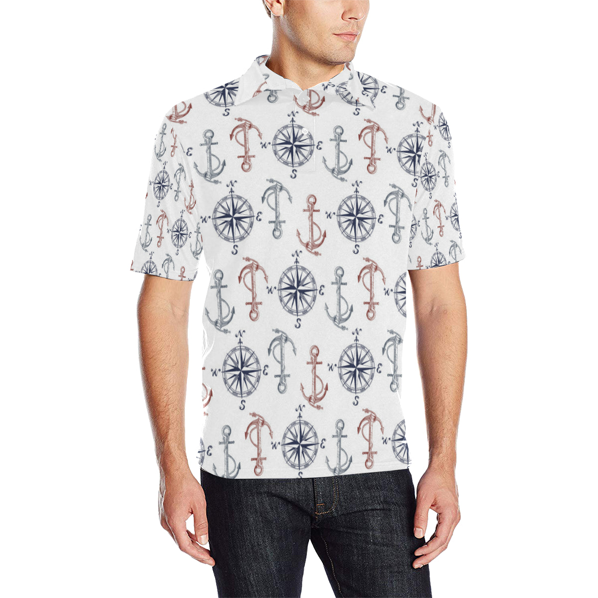Anchor Pattern Print Design 06 Men Polo Shirt