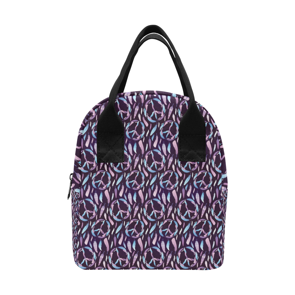Peace Sign Feather Design Print Insulated Lunch Bag