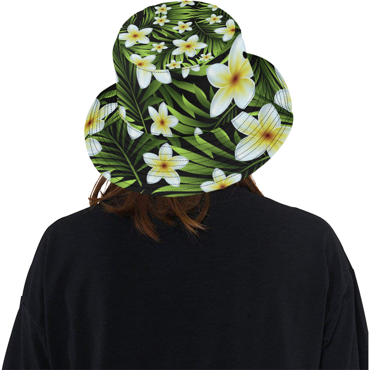 White Plumeria Pattern Print Design PM06 Unisex Bucket Hat