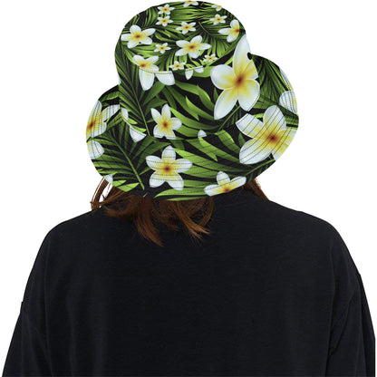 White Plumeria Pattern Print Design PM06 Unisex Bucket Hat