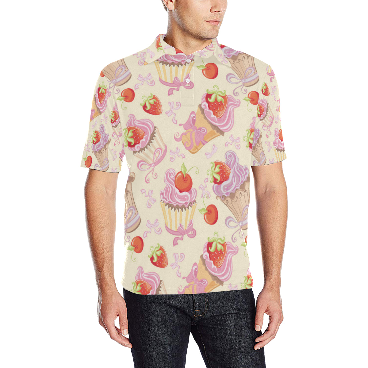Strawberry Pink CupCake Men Polo Shirt