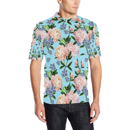 Peony Pattern Print Design PE02 Men Polo Shirt