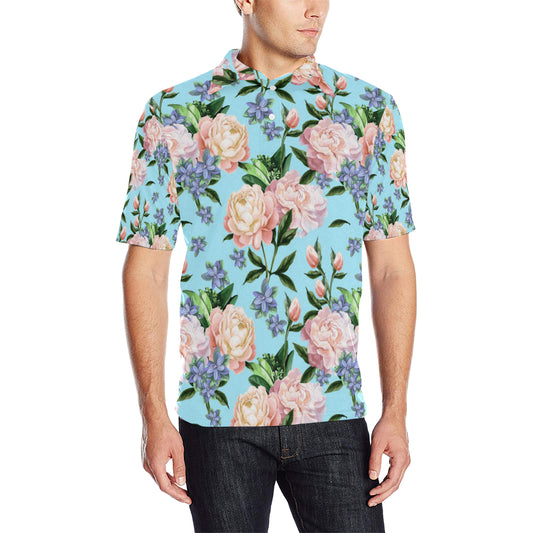 Peony Pattern Print Design PE02 Men Polo Shirt