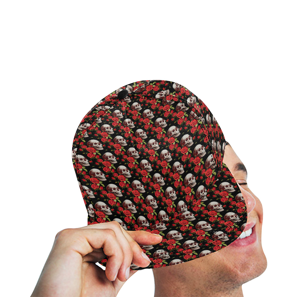 Red Rose Skull Design Print Snapback Cap