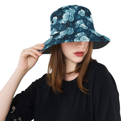 Rose Blue Pattern Print Design RO014 Unisex Bucket Hat