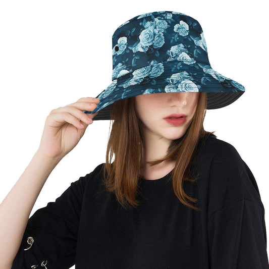 Rose Blue Pattern Print Design RO014 Unisex Bucket Hat