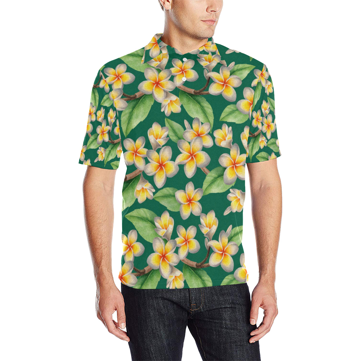 Plumeria Pattern Print Design PM07 Men Polo Shirt