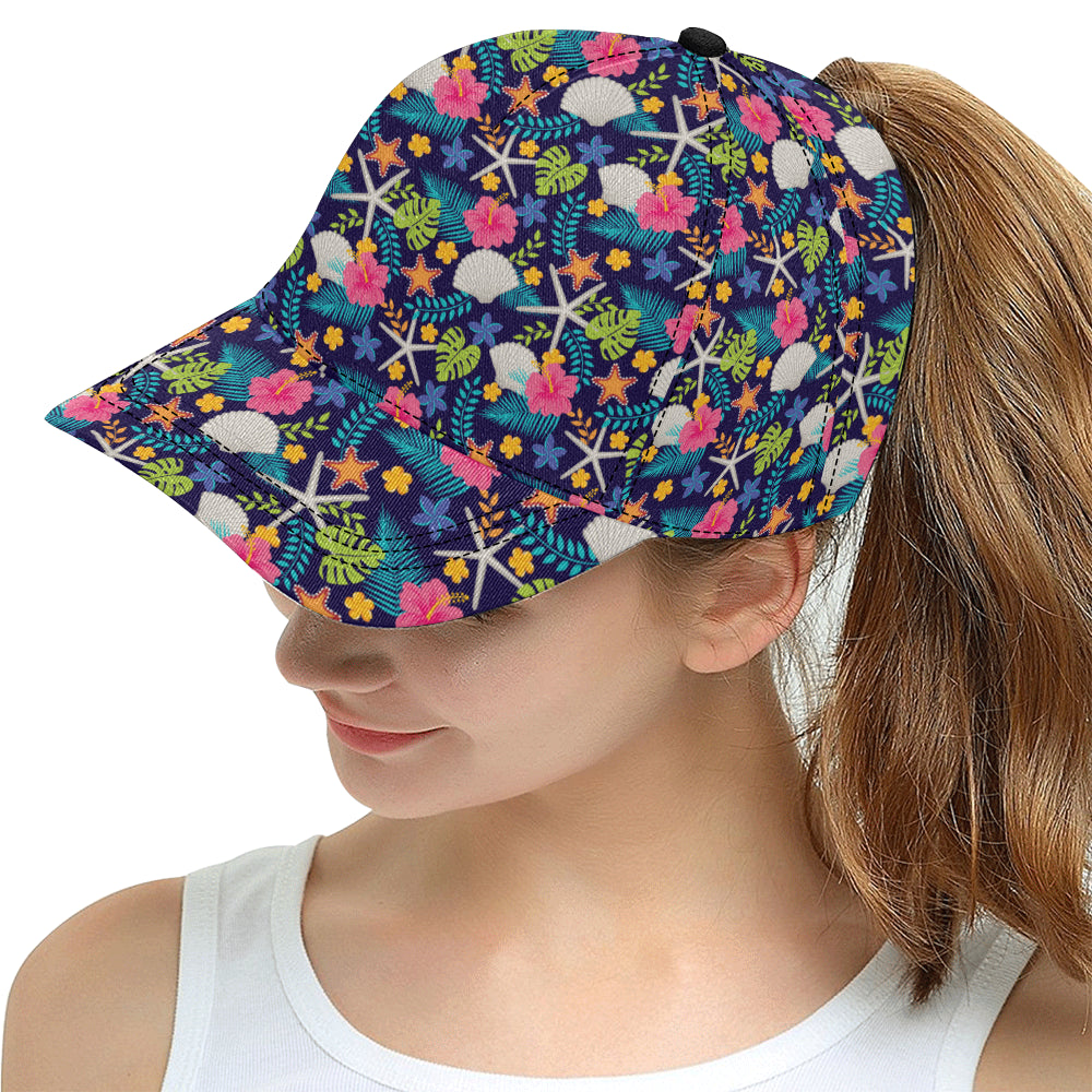 Beach Seashell Floral Theme Snapback Cap