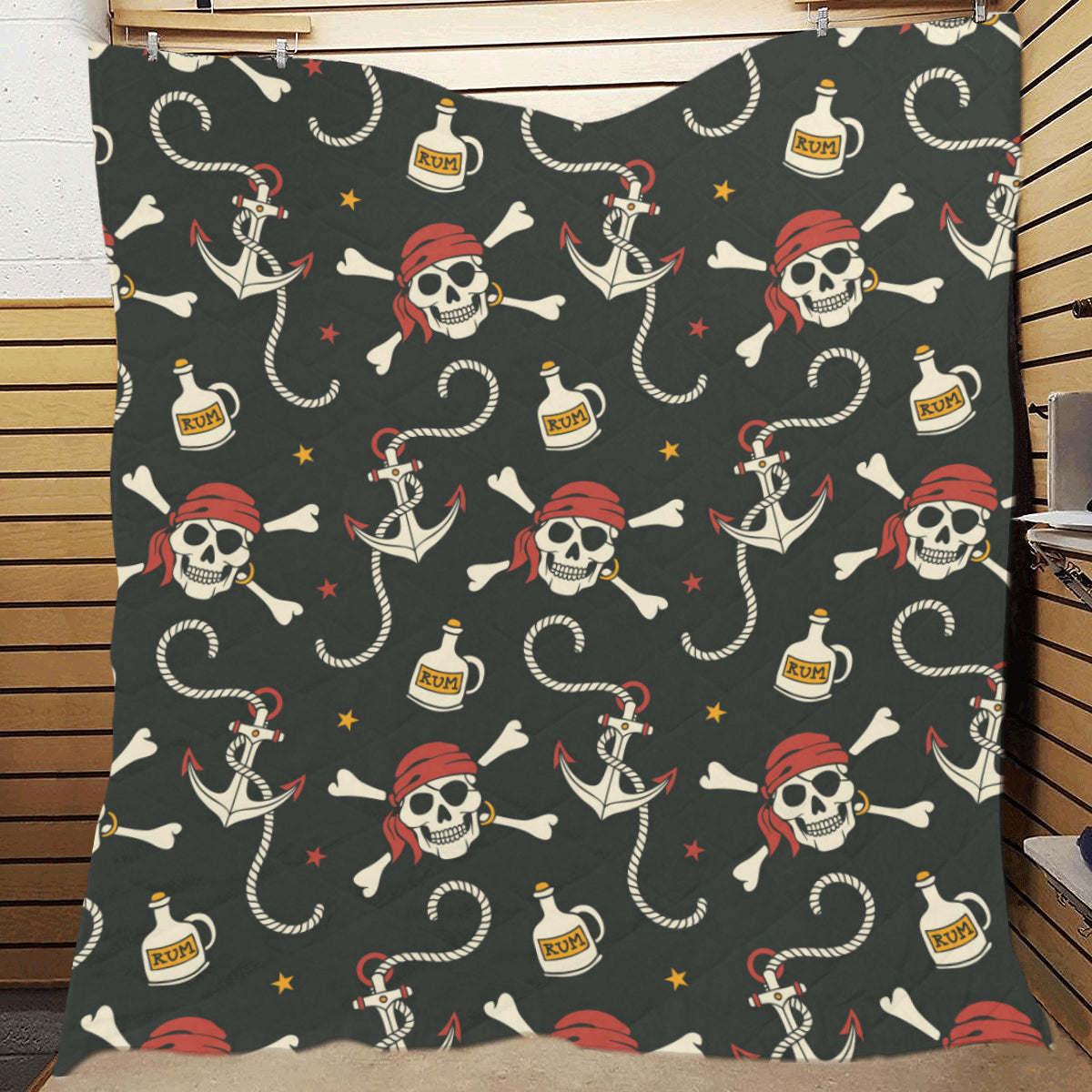 Pirate Pattern Print Design A02 Premium Quilt