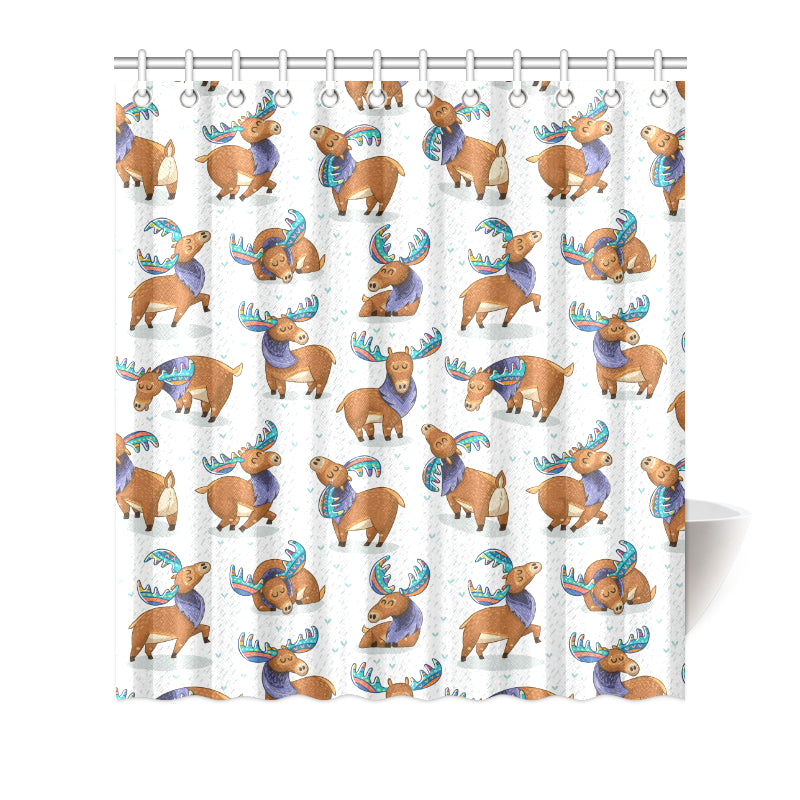 Moose Cute Pattern Print Design 01 Shower Curtain