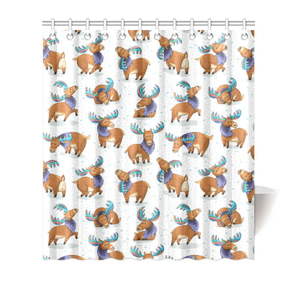 Moose Cute Pattern Print Design 01 Shower Curtain