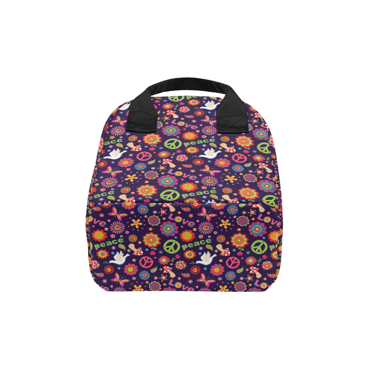 Flower Power Peace Design Print Insulated Lunch Bag