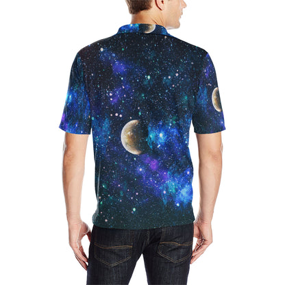 Galaxy Stardust Planet Space Print Men Polo Shirt
