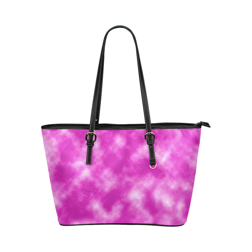 Tie Dye Pink Design Print Leather Tote Bag