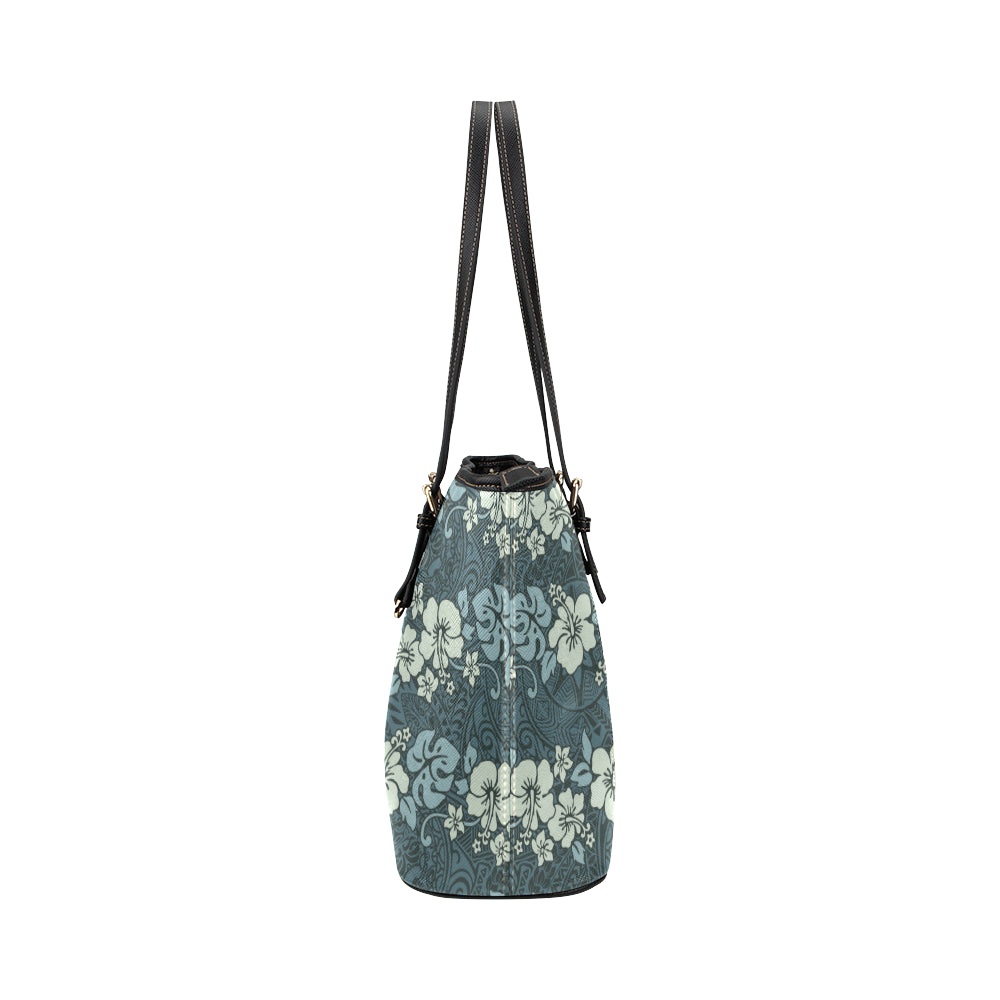 Flower Hawaiian Hibiscus Style Print Pattern Leather Tote Bag