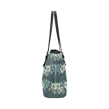 Flower Hawaiian Hibiscus Style Print Pattern Leather Tote Bag