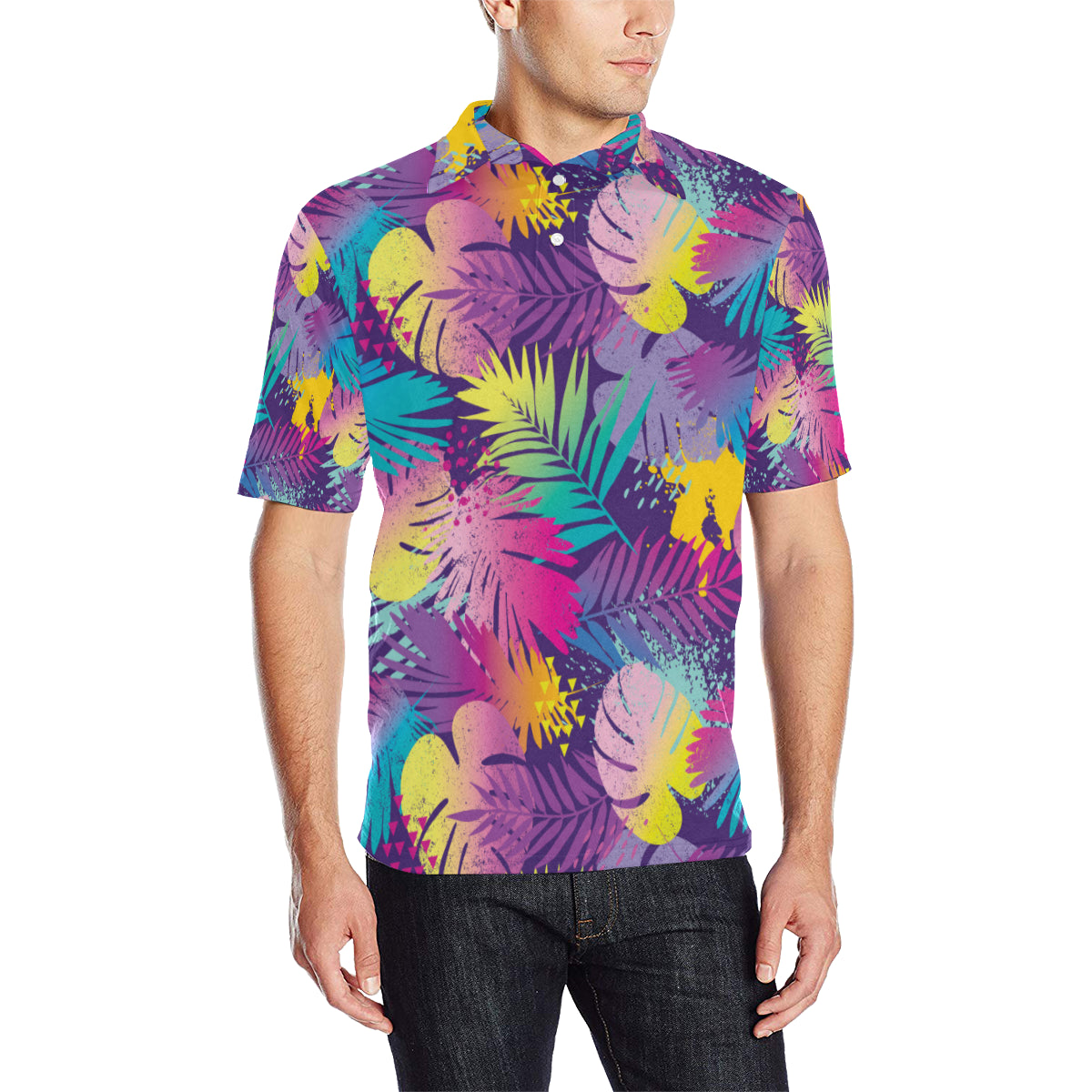 Palm Leaf Pattern Print Design A04 Men Polo Shirt