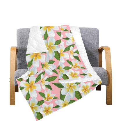 White Plumeria Pattern Print Design PM011 Premium Quilt