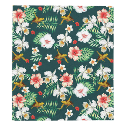 Hawaiian Flower Design with SeaTurtle Print Premium Quilt