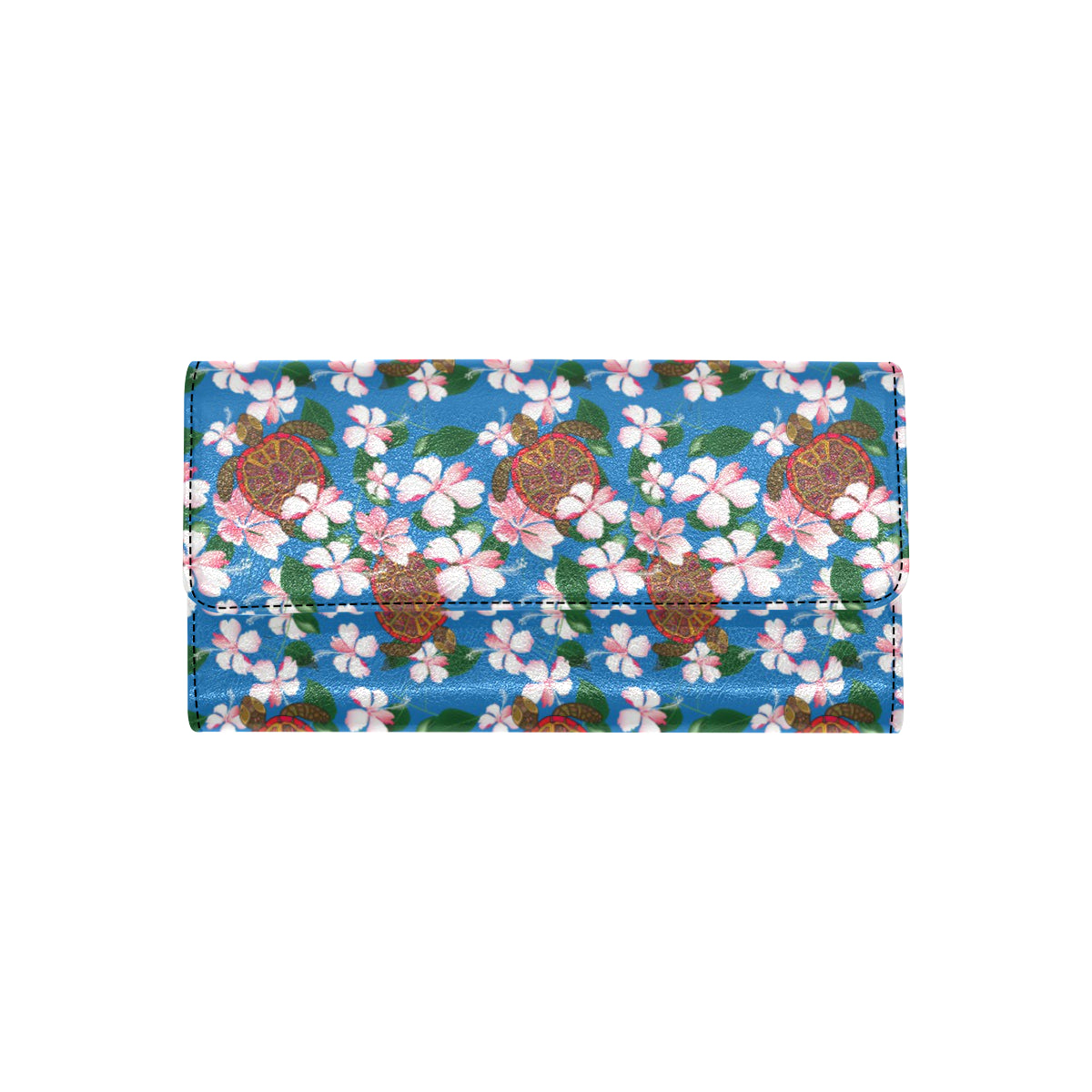 Sea Turtle Pink Hibiscus Hawaiian Print Women's Trifold Wallet