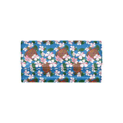 Sea Turtle Pink Hibiscus Hawaiian Print Women's Trifold Wallet