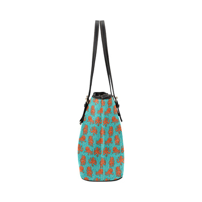 Octopus Cartoon Design Print Themed Leather Tote Bag