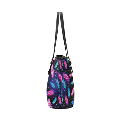 Feather Colorful Boho Design Print Leather Tote Bag