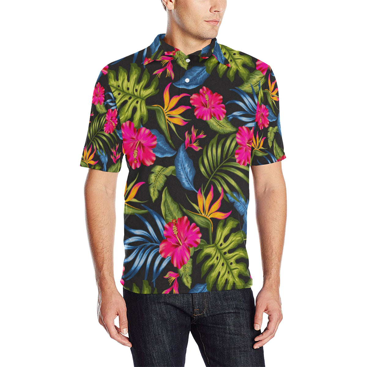 Bird Of Paradise Pattern Print Design BOP014 Men Polo Shirt