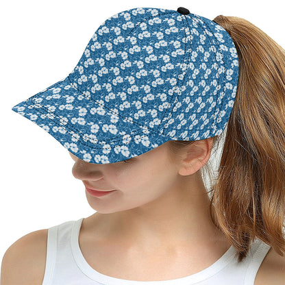 Hibiscus Blue Flower Hawaiian Print Snapback Cap