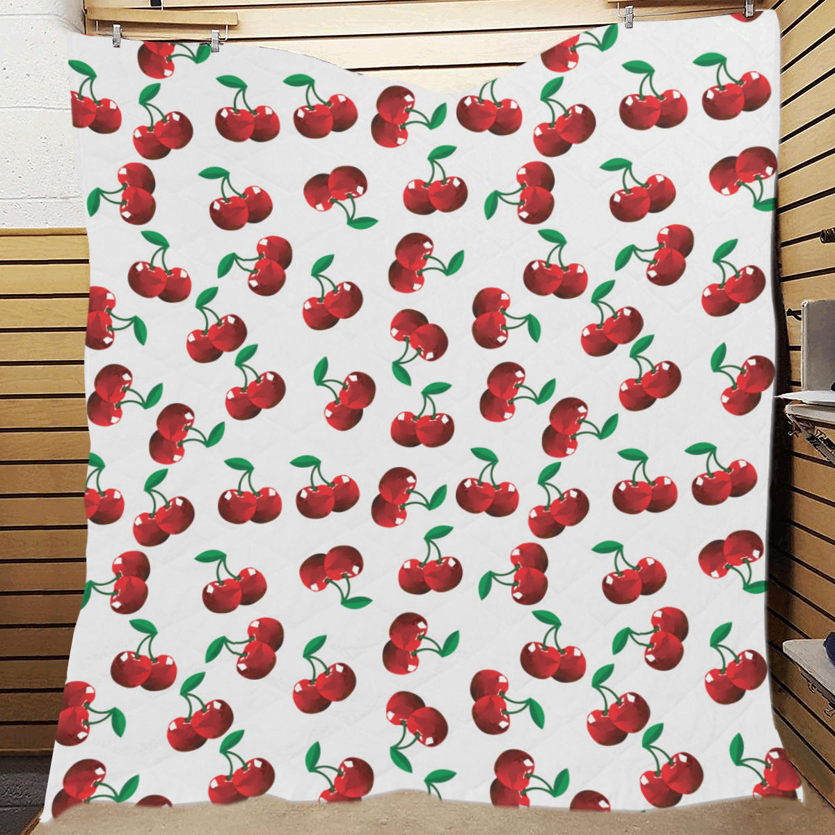 Cherry Pattern Print Design 01 Premium Quilt