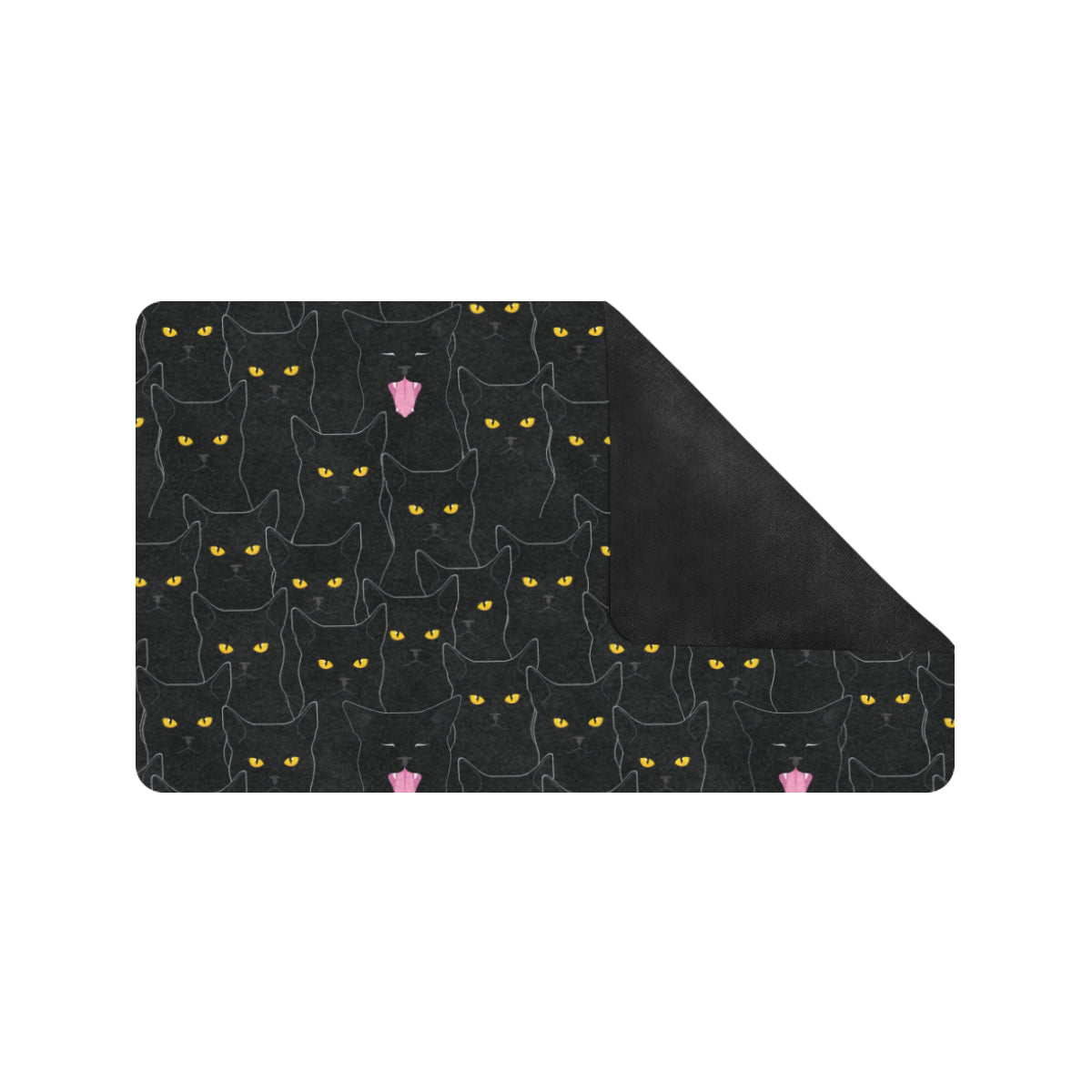 Black Cat Yellow Eyes Print Pattern Rubber Doormat