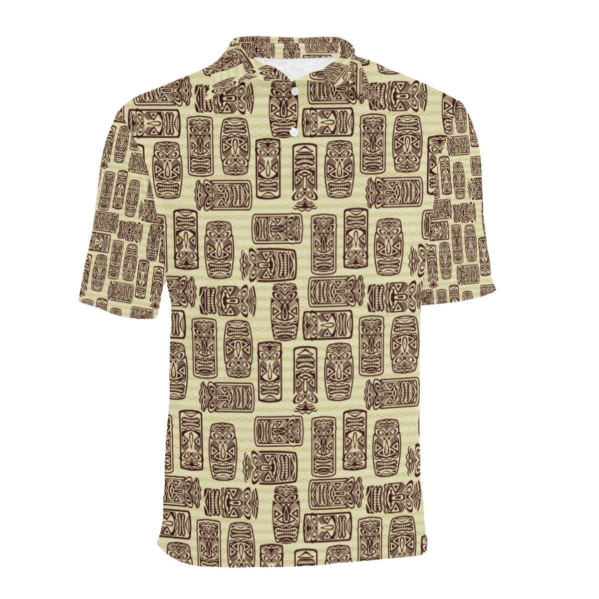 Tiki Brown Mask Print Men Polo Shirt