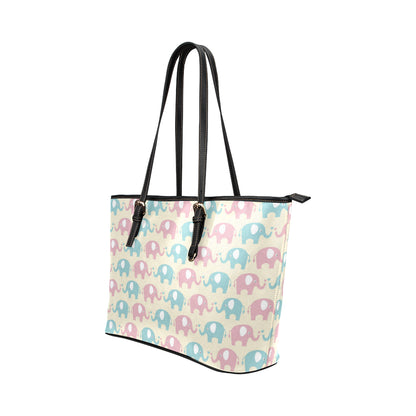 Elephant Baby Pastel Print Pattern Leather Tote Bag