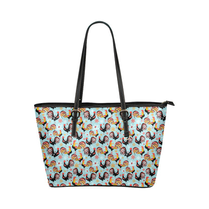 Rooster Themed Design Leather Tote Bag
