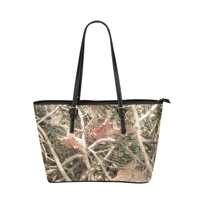 Camouflage Realistic Tree Authumn Print Leather Tote Bag