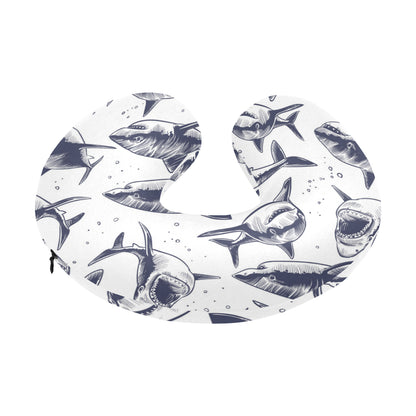 Great White Shark Pattern Print Design 02 U-Shaped Travel Neck Pillow