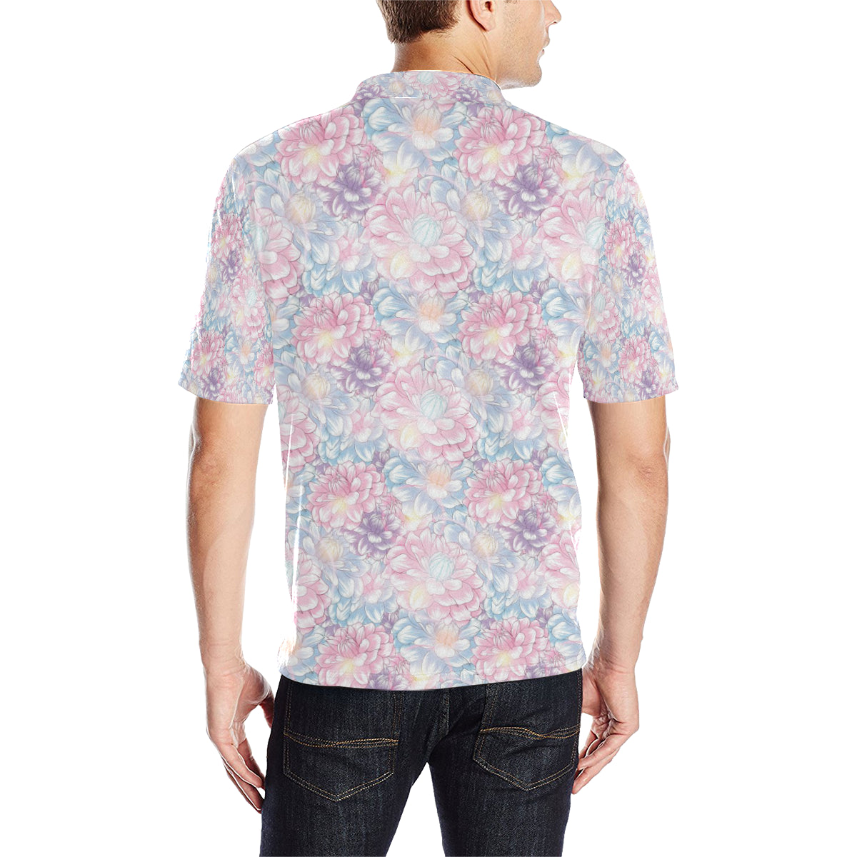 Dahlia Pattern Print Design 01 Men Polo Shirt