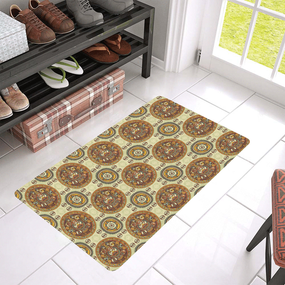 Calendar Aztec Themed Print Pattern Rubber Doormat