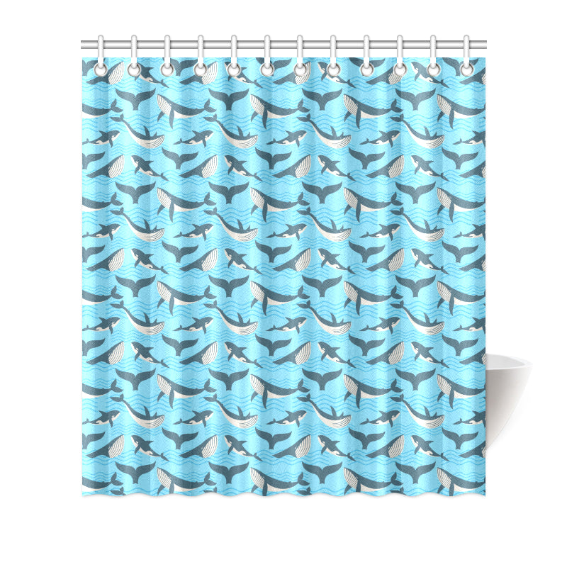 Whale Pattern Design Themed Print Shower Curtain