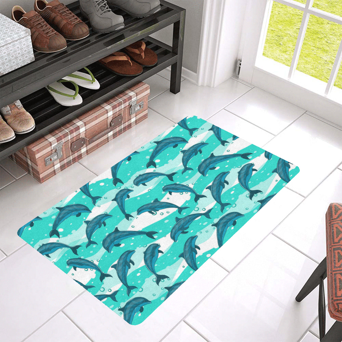Dolphin Design Print Pattern Rubber Doormat