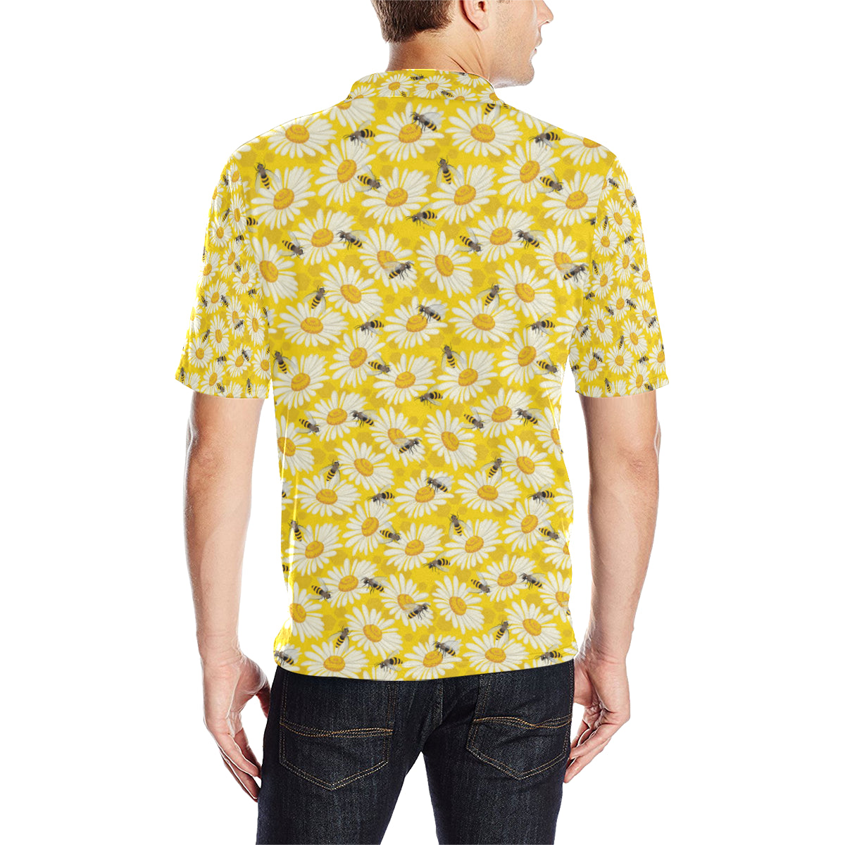 Bee Daisy Pattern Print Design 06 Men Polo Shirt