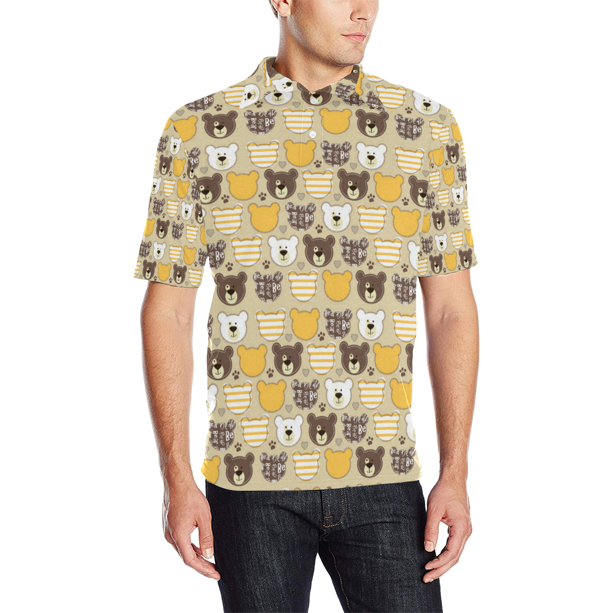 Bear PatchworkPattern Print Design 01 Men Polo Shirt
