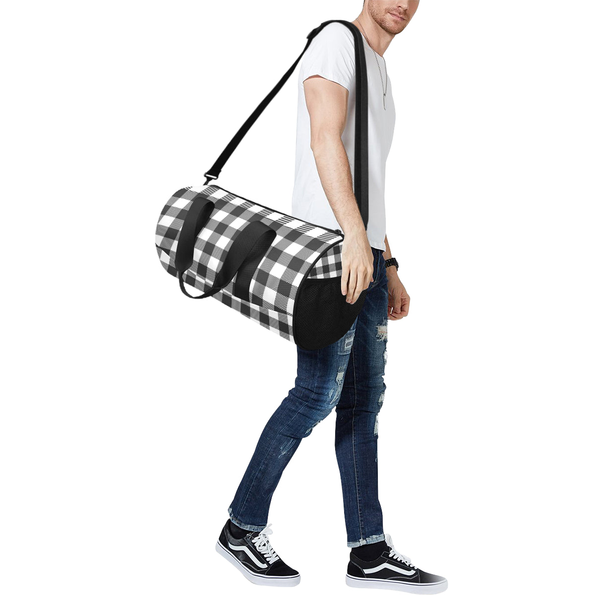 Buffalo check Black white Pattern Print Design 04 Duffel Bag