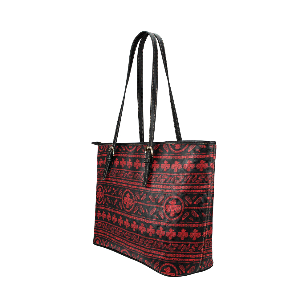 Native American Eagle Themed Print Leather Tote Bag
