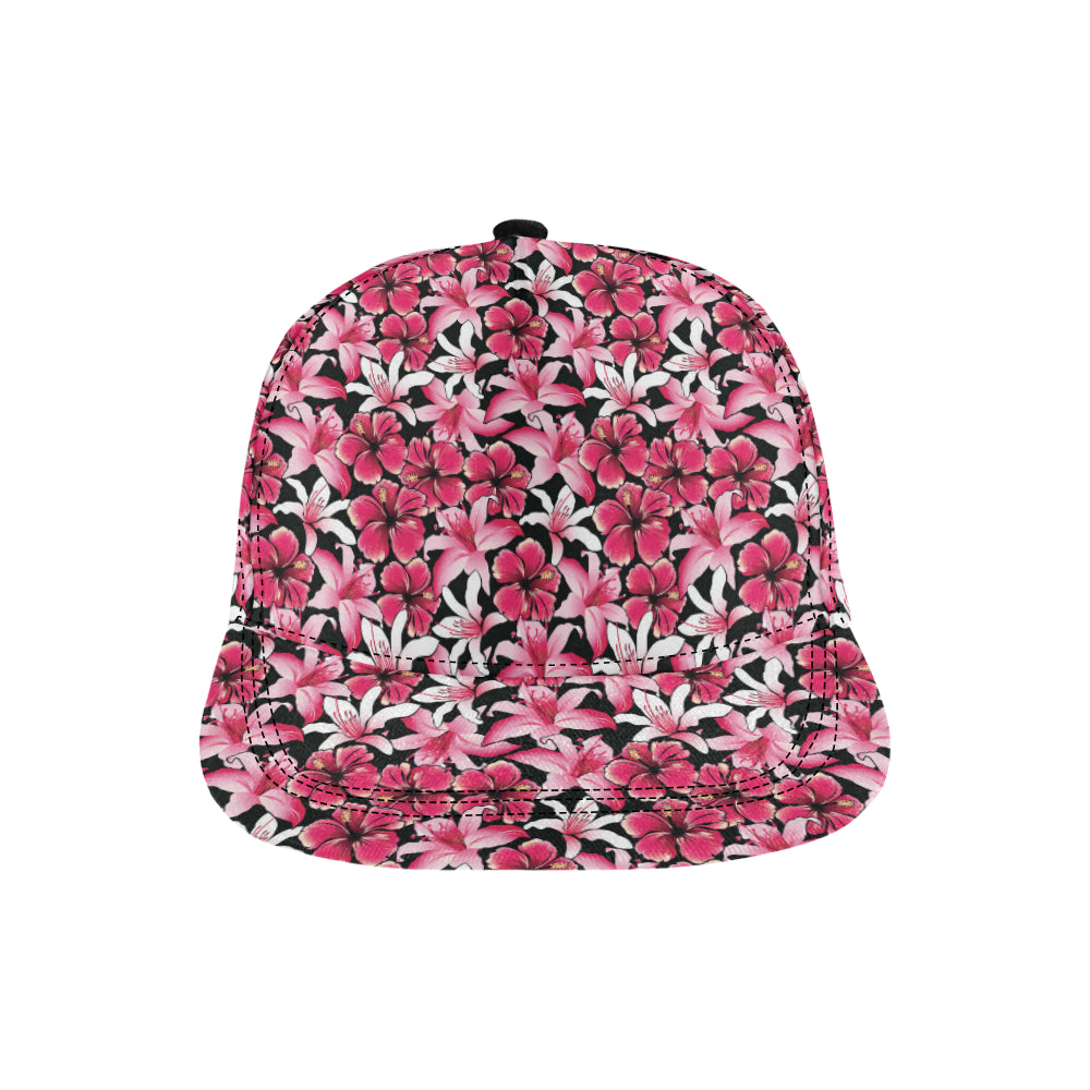 Flower Hawaiian Pink Red  Hibiscus Print Snapback Cap