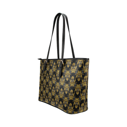 Steampunk Gold Owl Design Themed Print Leather Tote Bag
